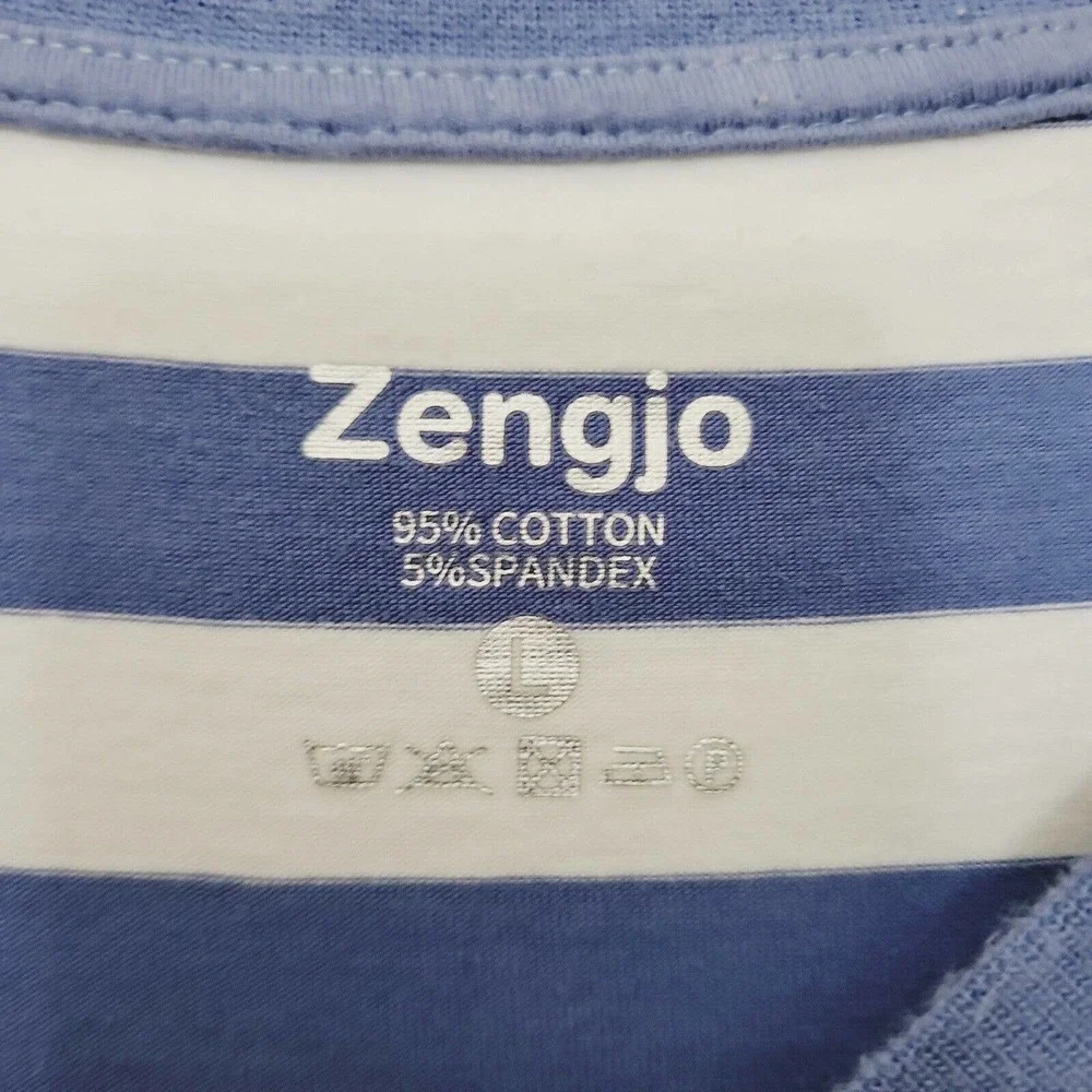 Zengjo T Shirt Mens Large Blue White Striped Shirt Short Sleeve Punk Rock Grunge